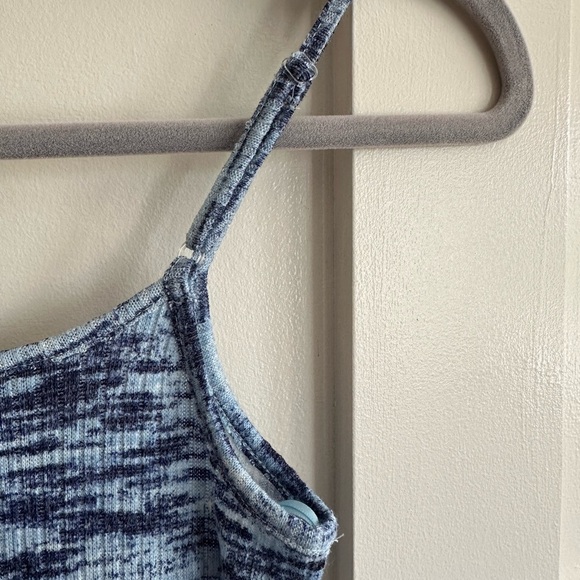 Blue Patterned Ribbed Maxi Dress - Picture 3 of 4